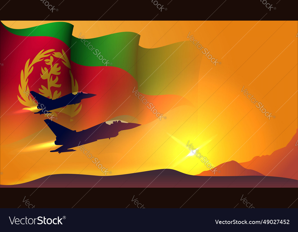 Fighter jet plane with eritrea waving flag vector image Fighter jet plane with eritrea waving flag