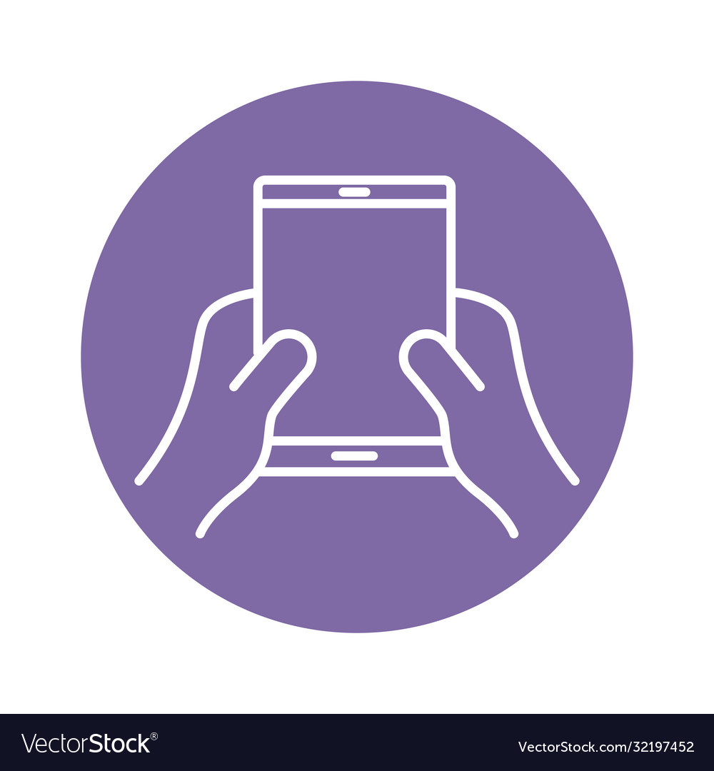 Hands using tablet device block style icon