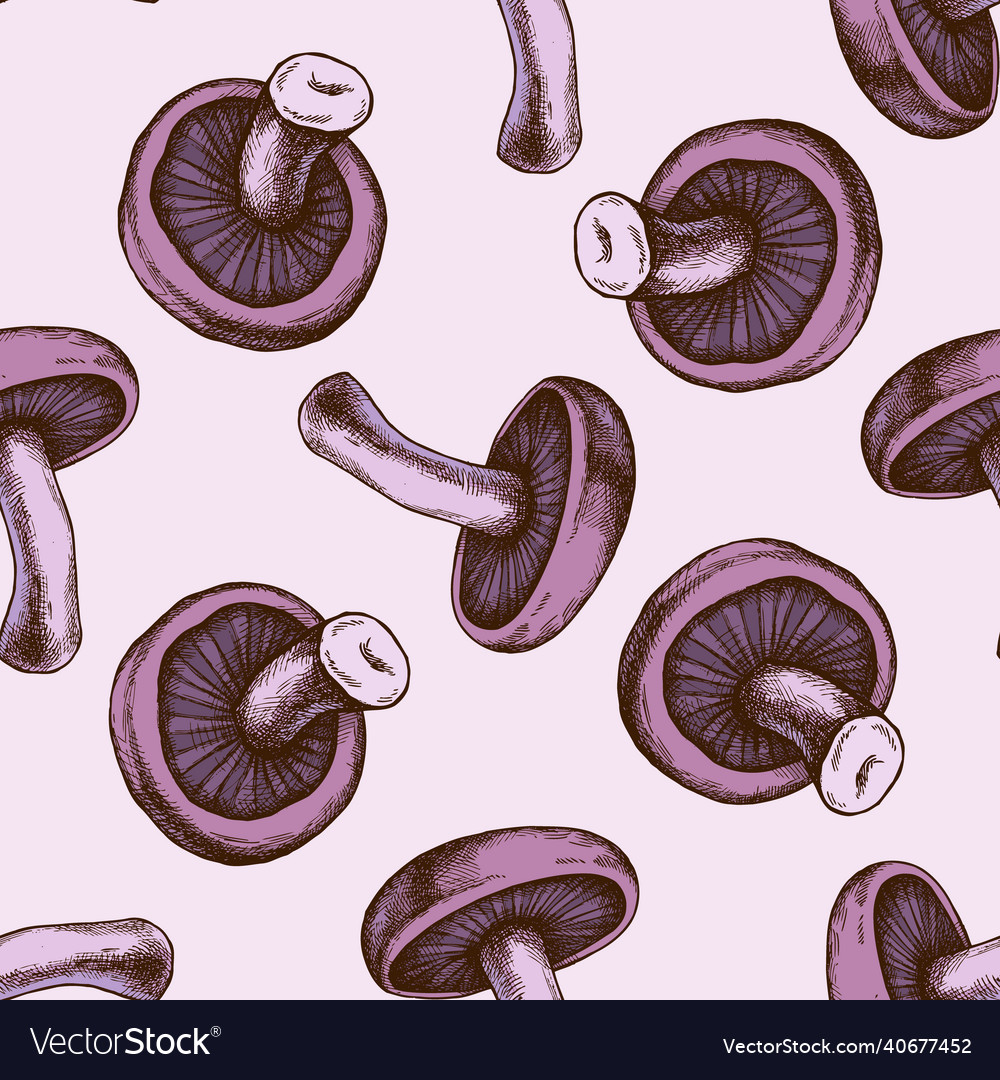 Seamless pattern with hand drawn colored blewit vector image Seamless pattern with hand drawn colored blewit