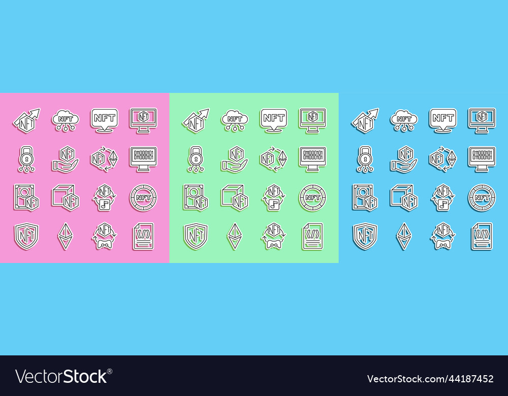 Set line binary code nft digital crypto art vector image Set line binary code nft digital crypto art