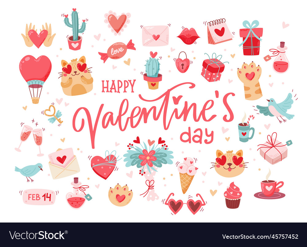 Valentine s day elements set with calligraphy Vector Image