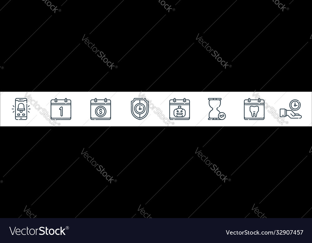 Calendar and date line icons linear set quality vector image Calendar and date line icons linear set quality