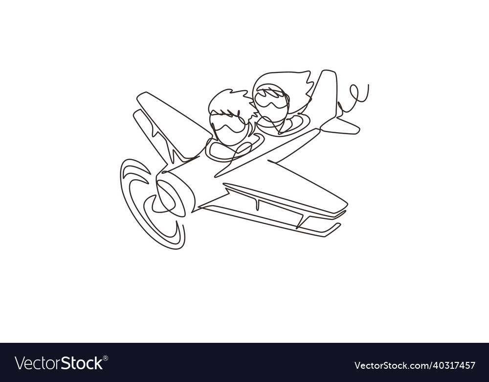 Continuous one line drawing little boy operating Vector Image Continuous one line drawing little boy operating