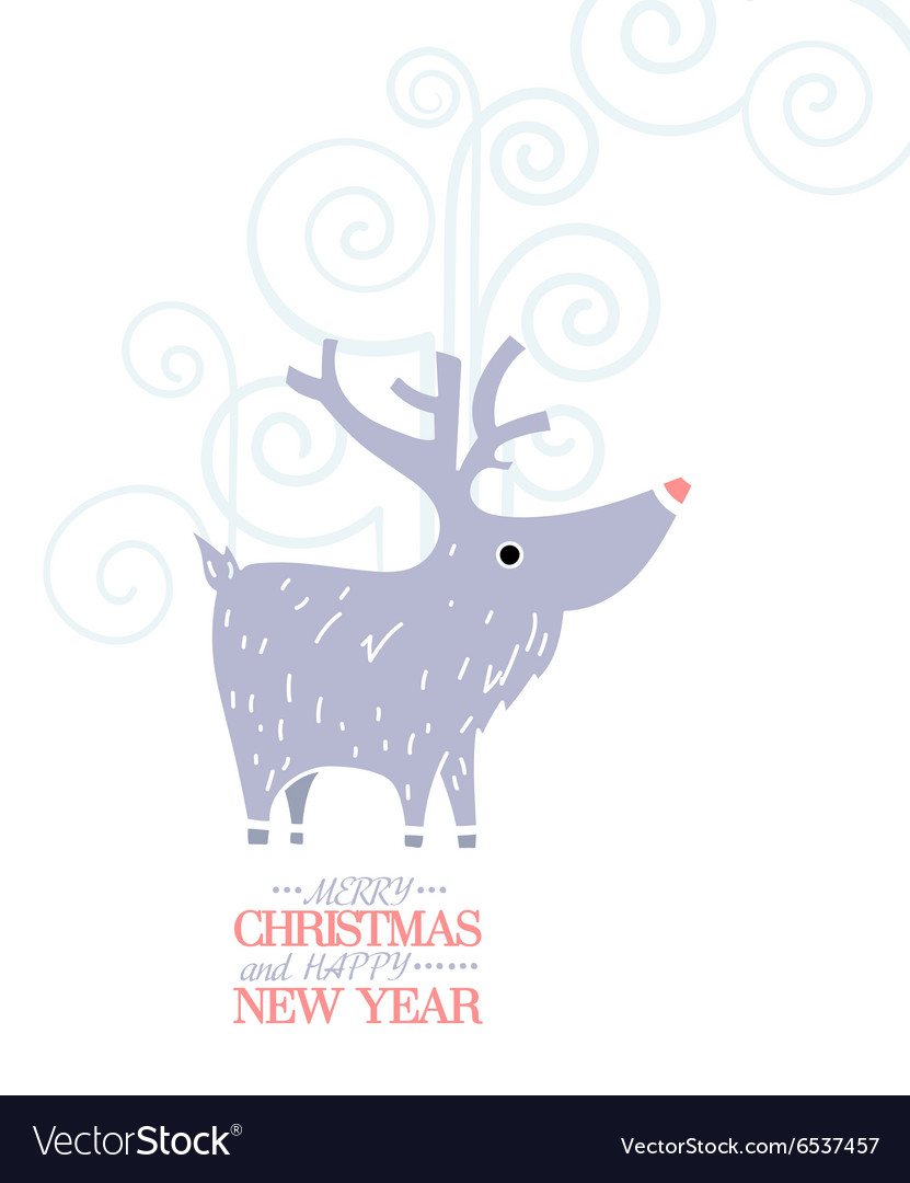 Cute Grey Deer New Year Christmas Holiday Vector Image