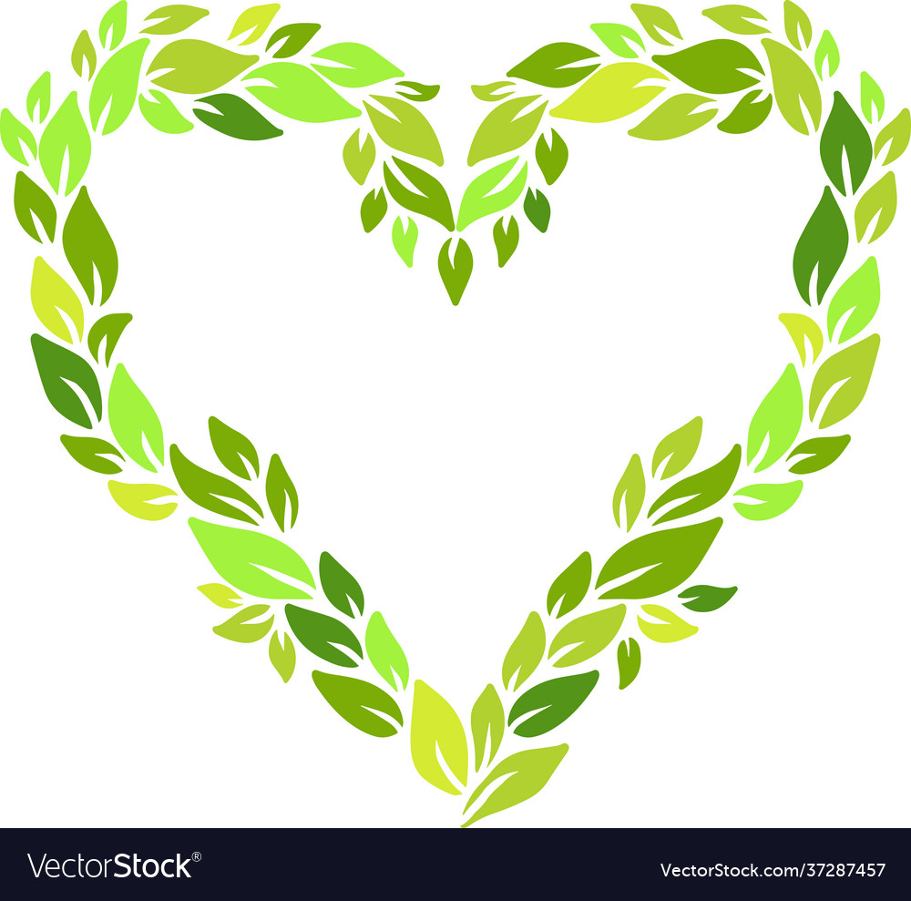 Eco style print leaves green heart frame Vector Image