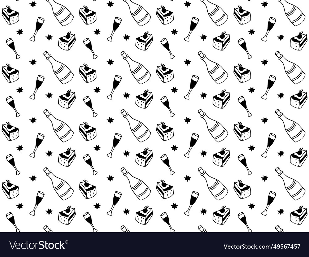 Festive seamless black and white doodle pattern