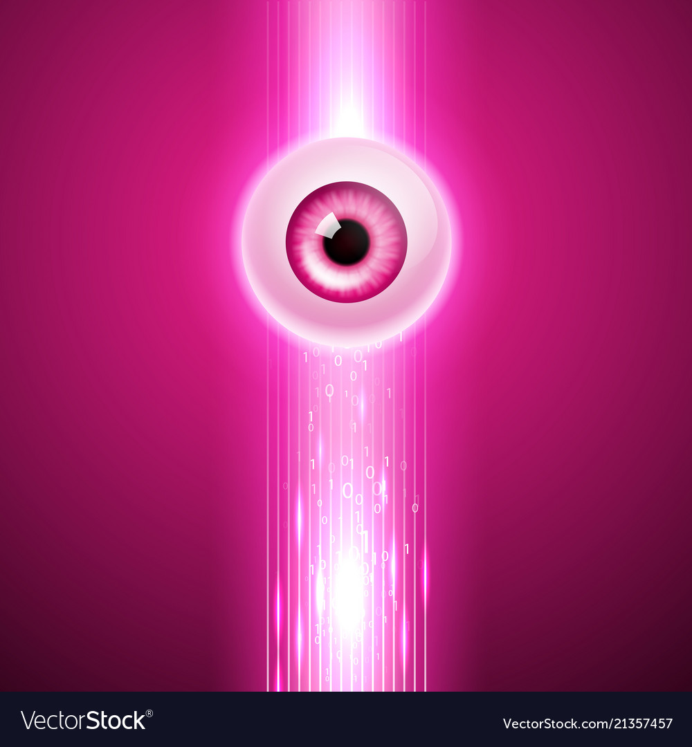 Pink background with eye and binary code vector image Pink background with eye and binary code