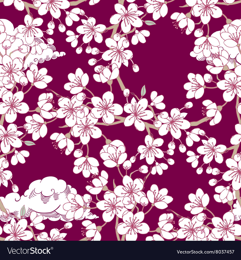 Seamless pattern with sakura and clouds