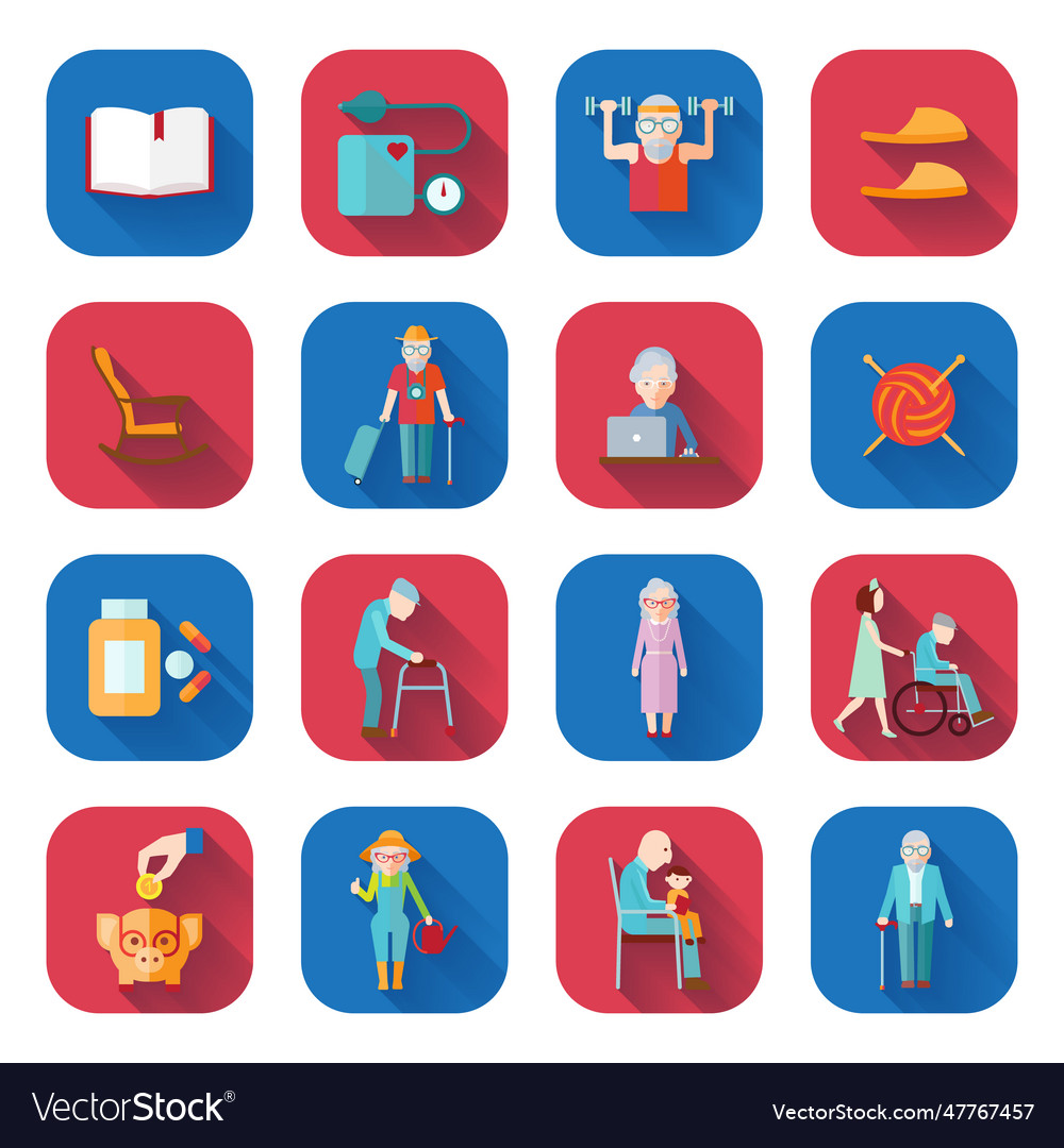 Senior lifestyle flat icons