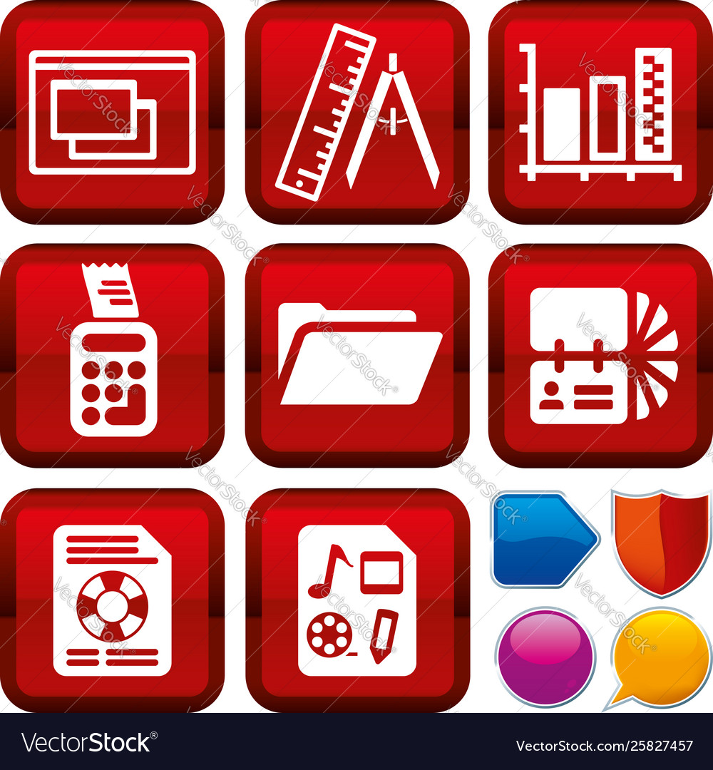 Set data icons on square buttons geometric vector image Set data icons on square buttons geometric