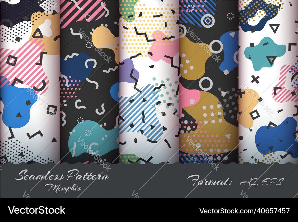 Set retro memphis seamless pattern Royalty Free Vector Image
