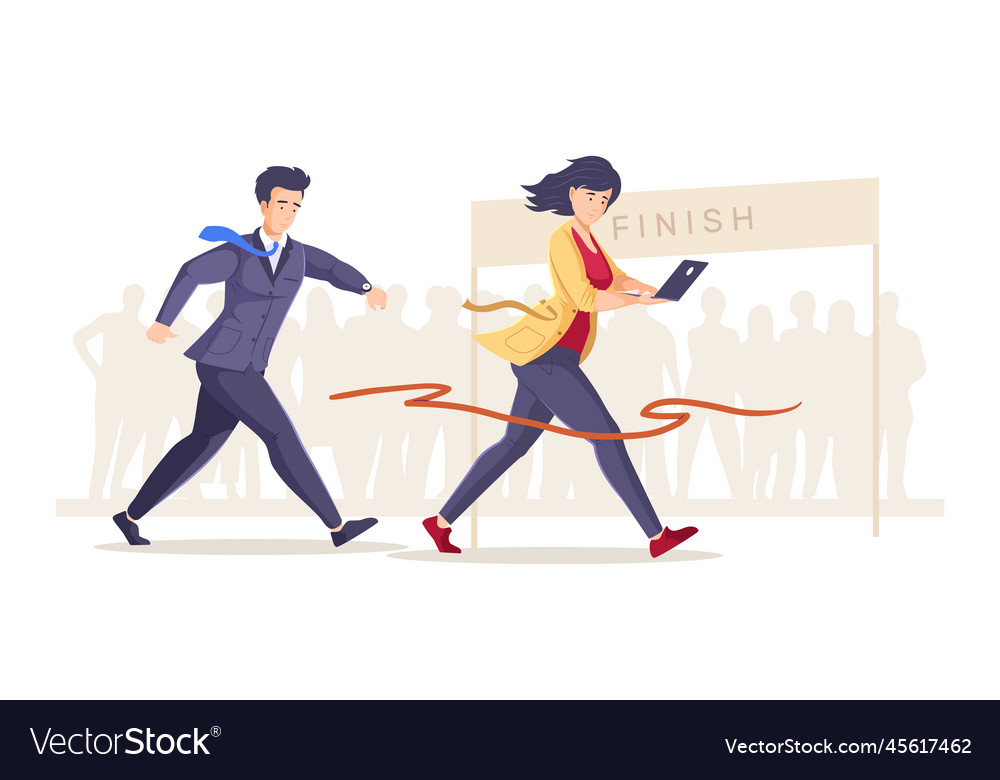 Business team rushing to finish line vector image Business team rushing to finish line