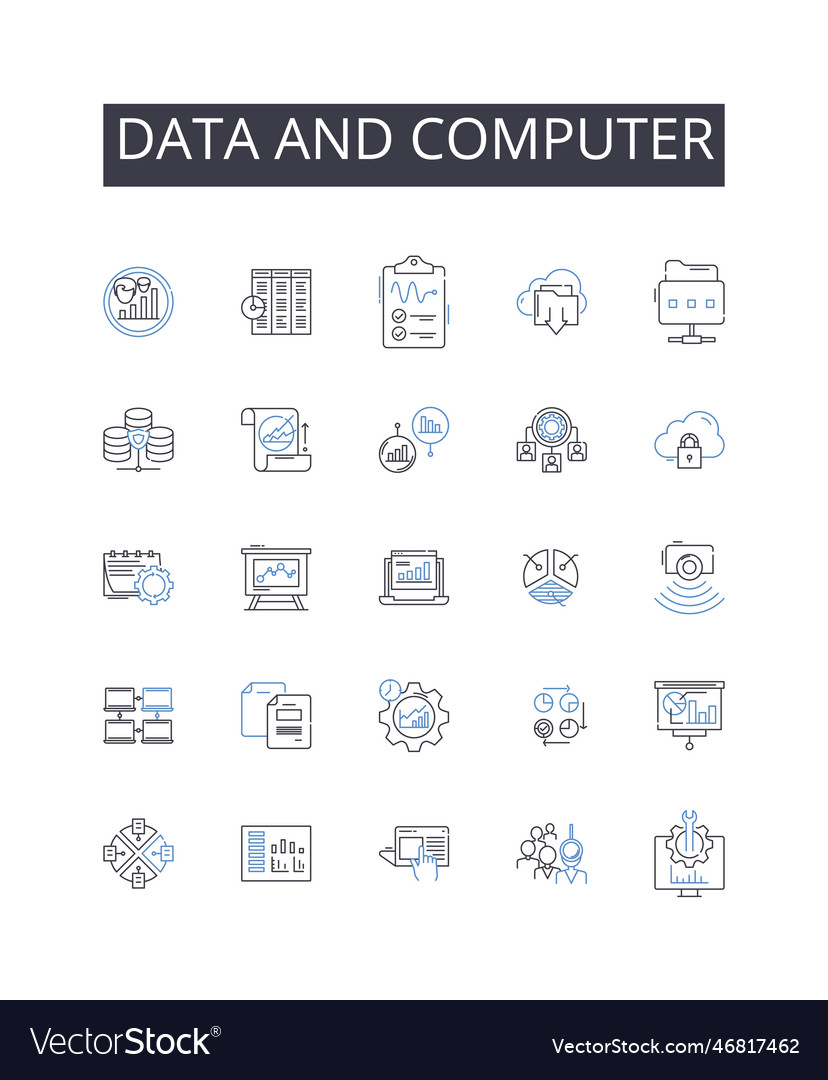 Data and computer line icons collection vector image Data and computer line icons collection
