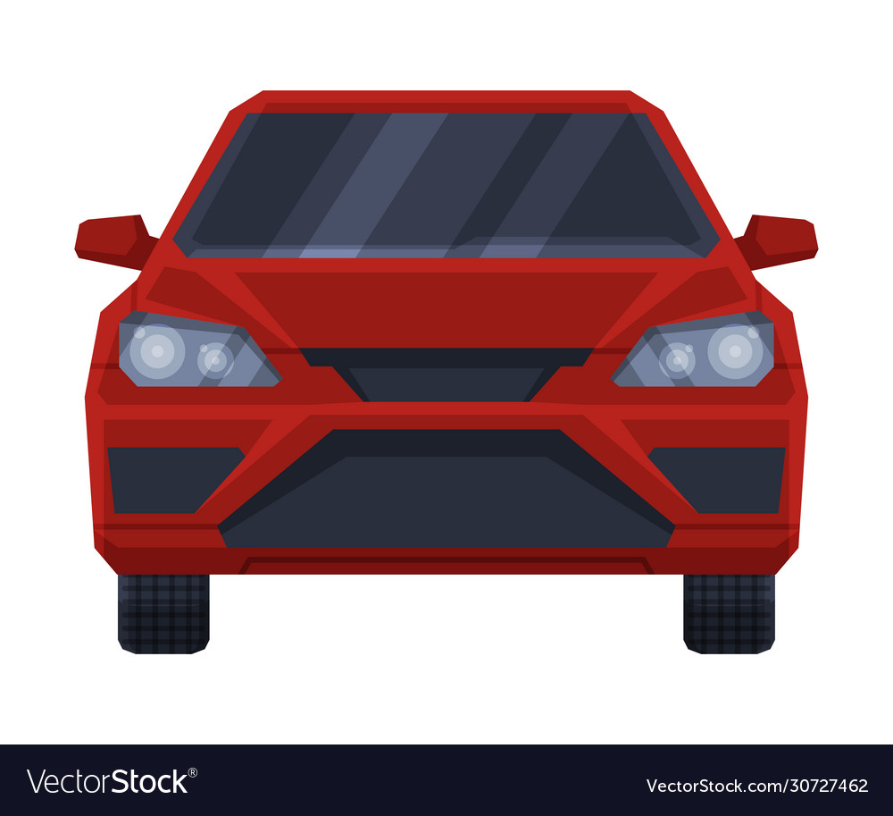 Front view red car urban city vehicle flat