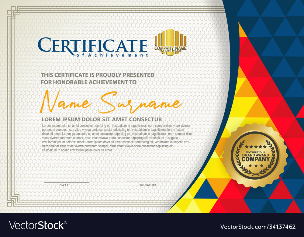 Horizontal certificate template with triangle Vector Image Horizontal certificate template with triangle