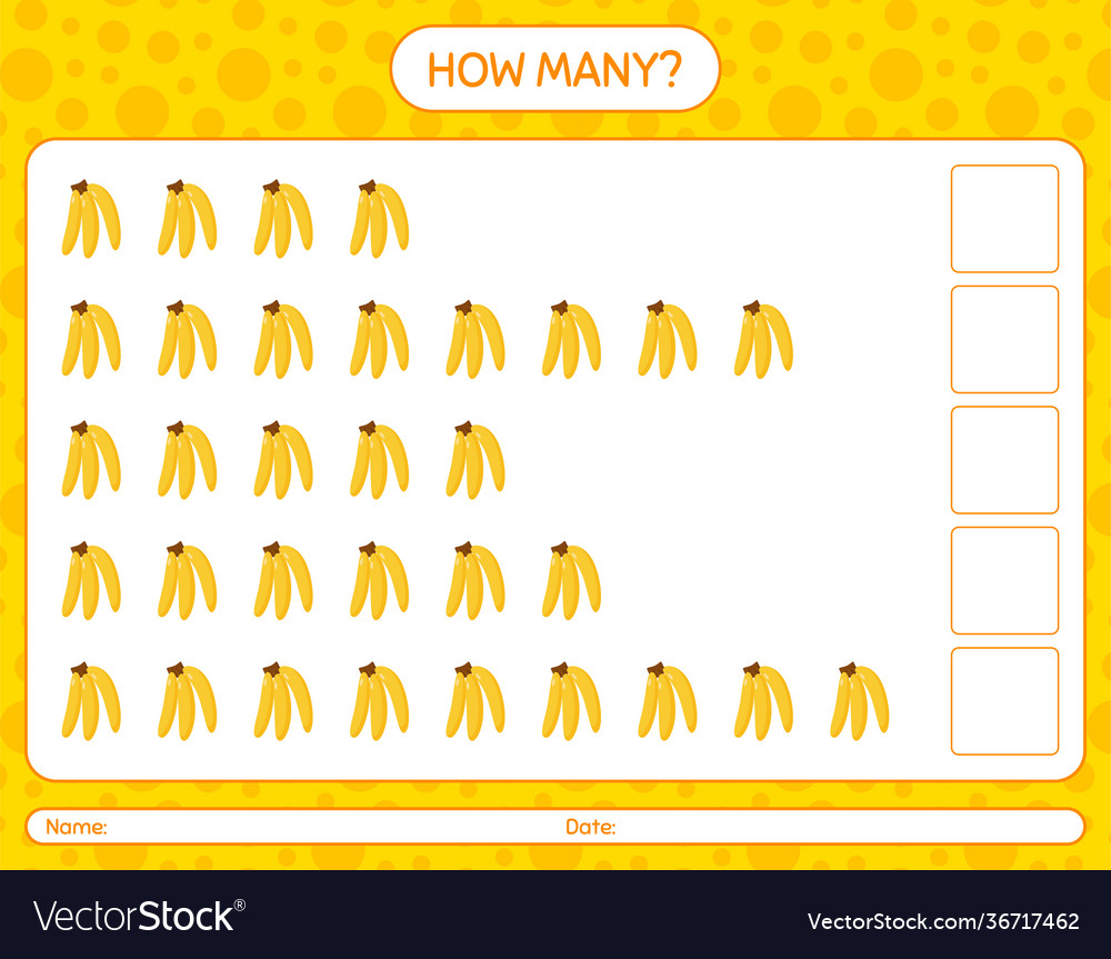 How many counting game with banana worksheet vector image How many counting game with banana worksheet