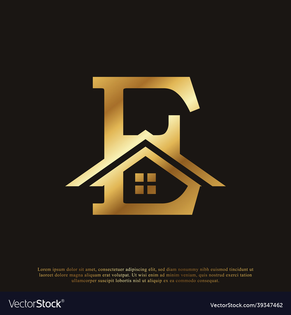 Initial letter e home house golden logo design Vector Image