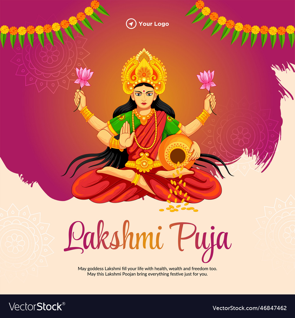 Lakshmi puja indian religious festival banner Vector Image