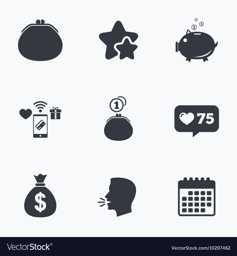 Money bag icons wallet and piggy bank symbols