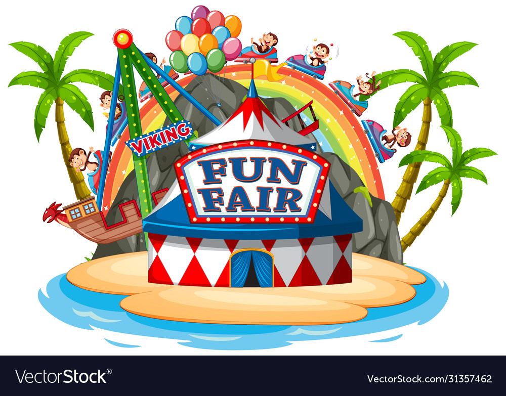 Scene with monkeys on rides at fun fair Royalty Free Vector