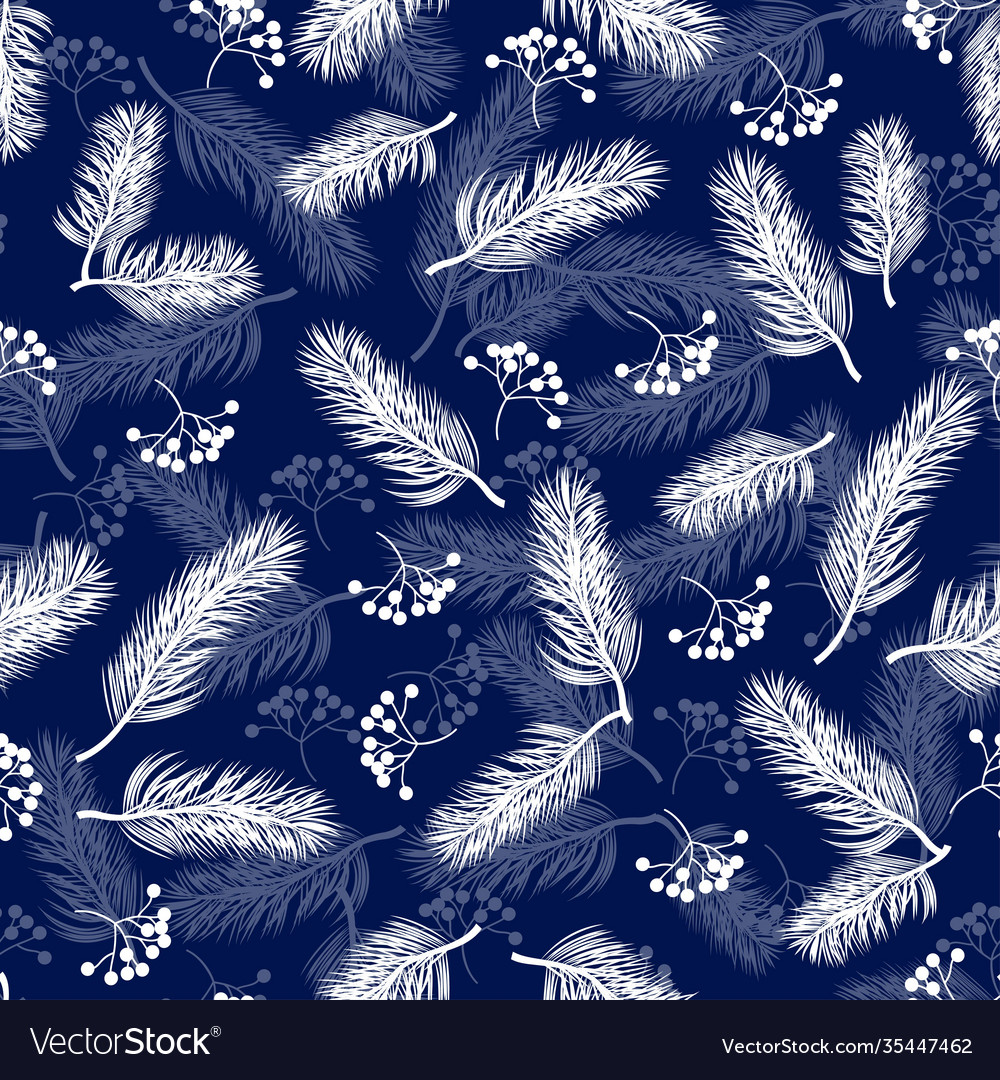 Seamless pattern with rowan and fir branches vector image Seamless pattern with rowan and fir branches