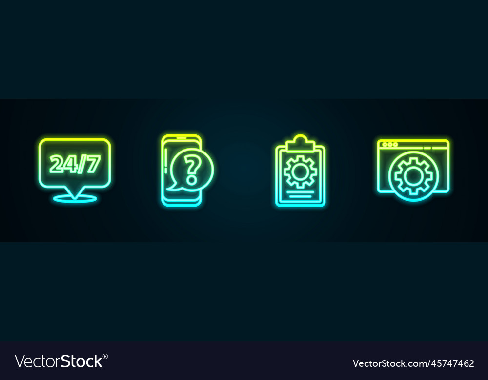 Set line clock 24 hours mobile phone vector image Set line clock 24 hours mobile phone