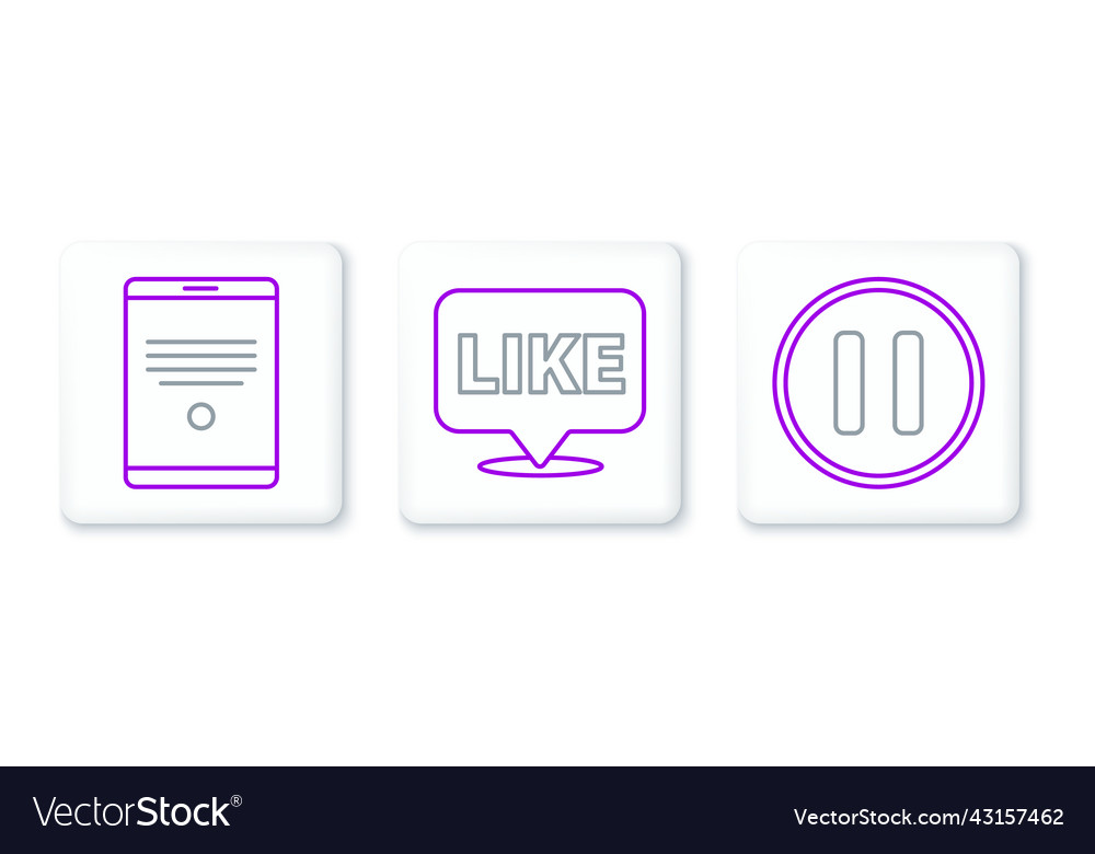 Set line pause button tablet and like in speech vector image Set line pause button tablet and like in speech