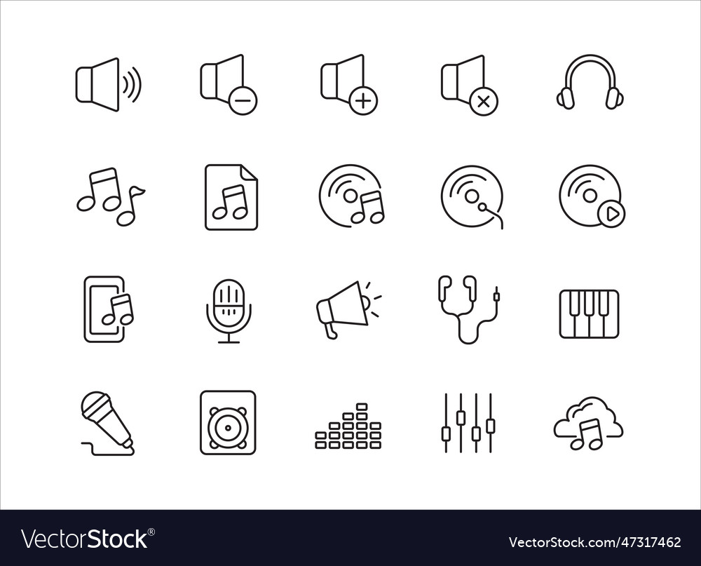 Set of sound and music icon with linear style vector image Set of sound and music icon with linear style