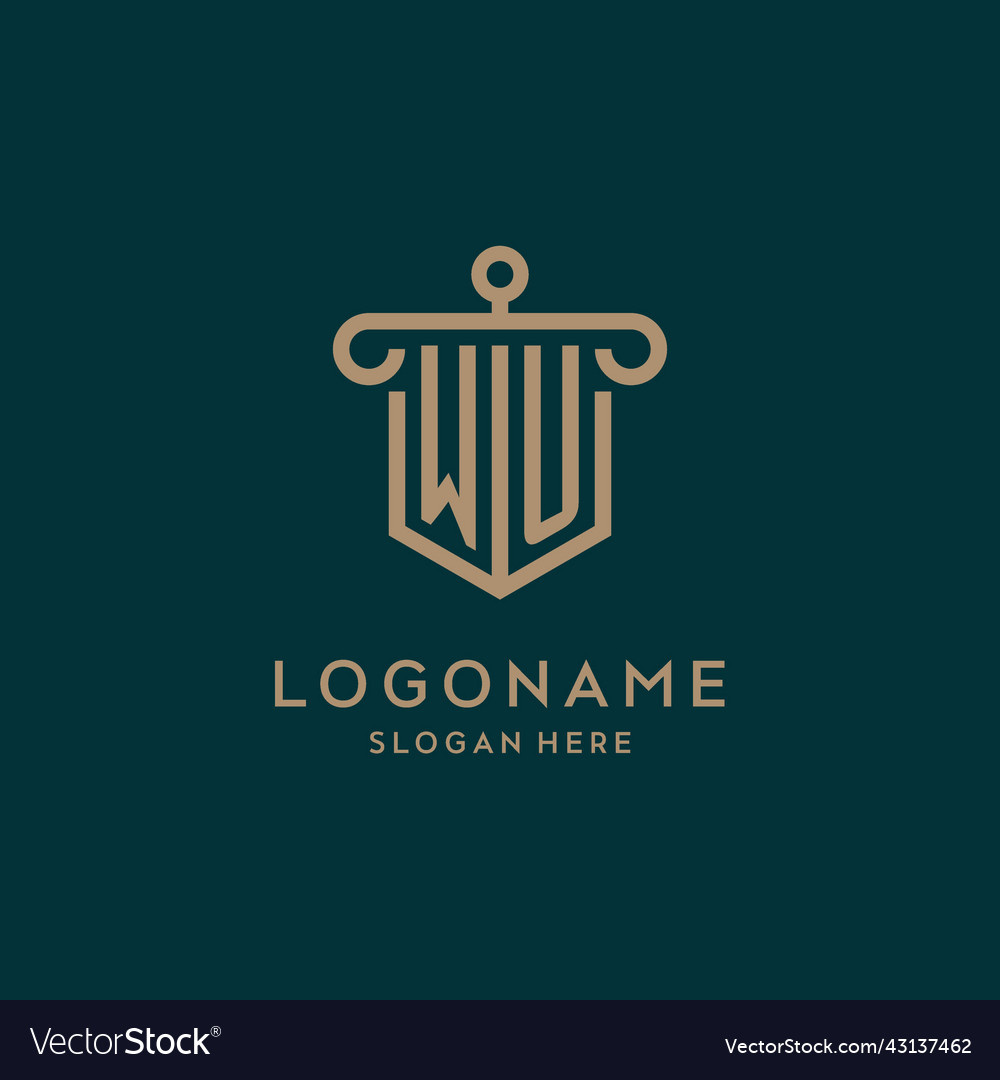 Wu monogram initial logo design with shield