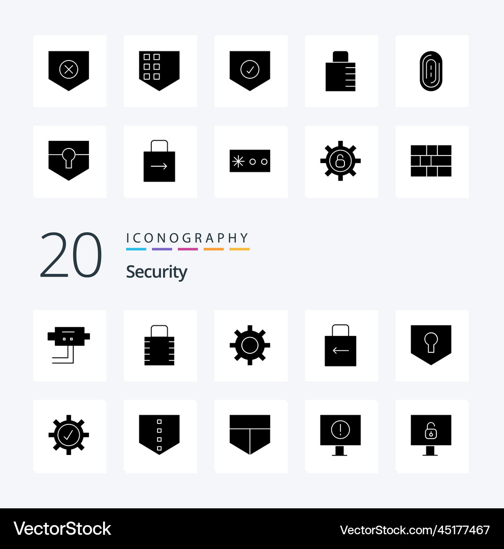 20 security solid glyph icon pack like security Vector Image