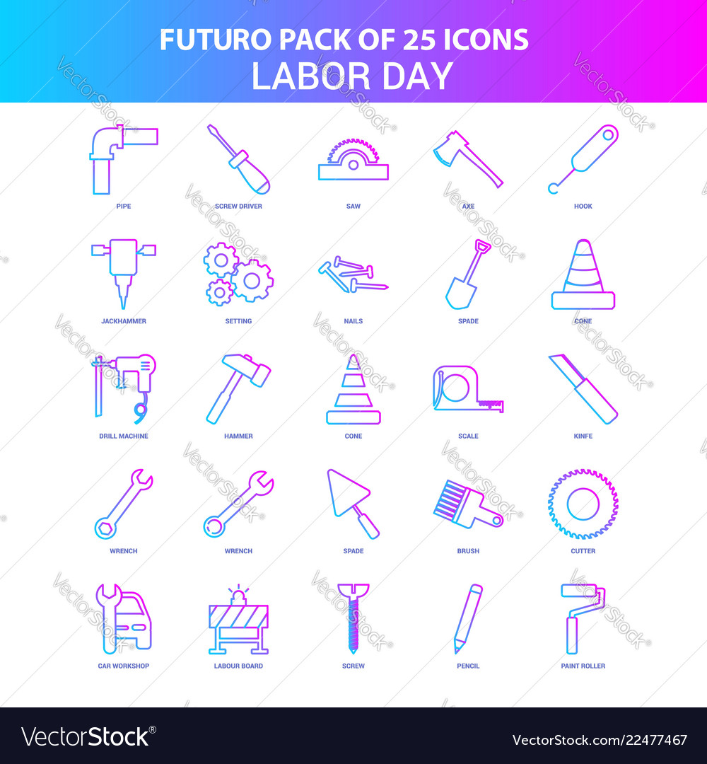 25 blue and pink futuro labor day icon pack