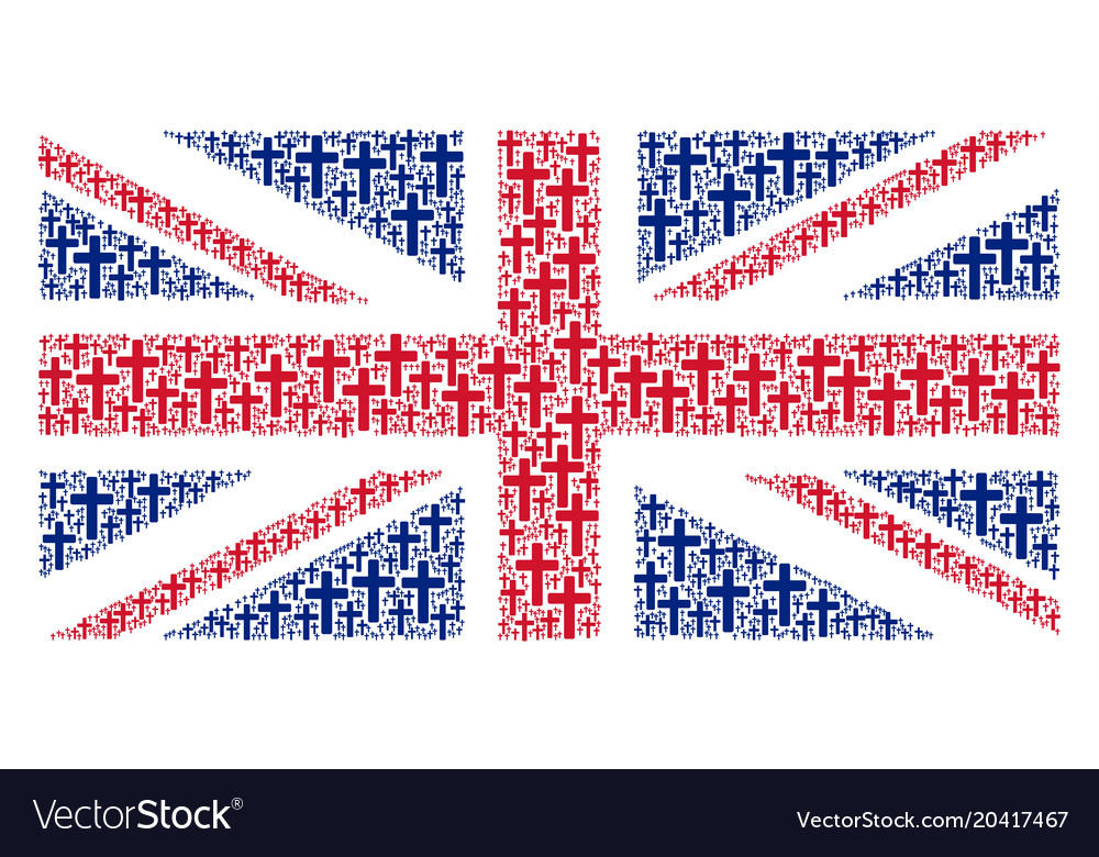 British flag collage of religious cross icons Vector Image