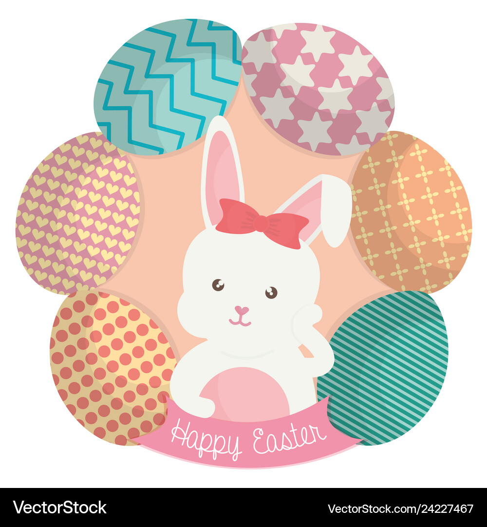 Cute rabbit with easter eggs painted Royalty Free Vector
