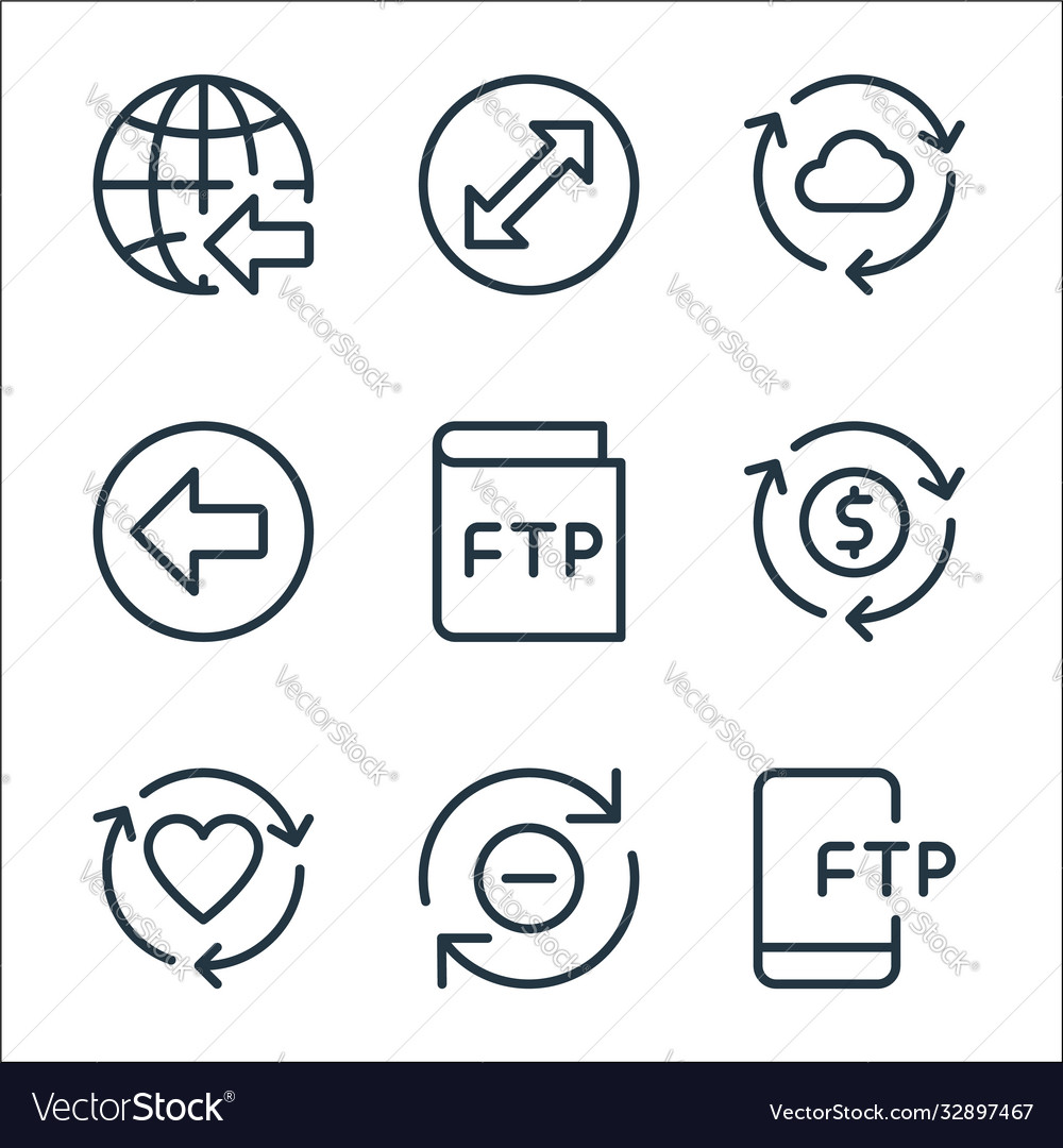 Data transfer line icons linear set quality vector image Data transfer line icons linear set quality