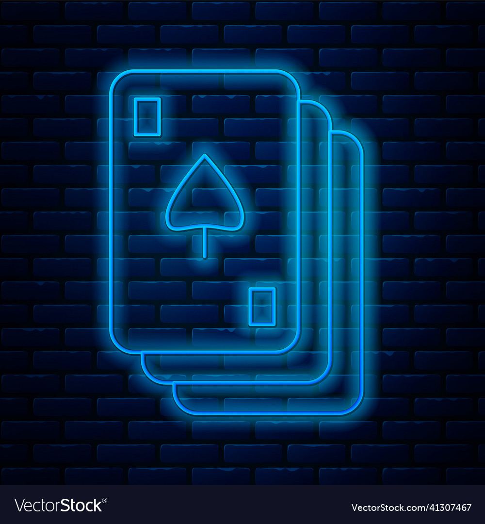 Glowing neon line playing cards icon isolated