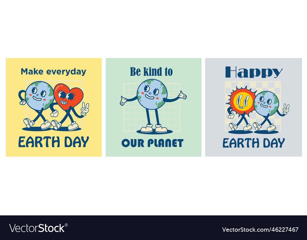 Happy earth day retro cards with slogan vintage