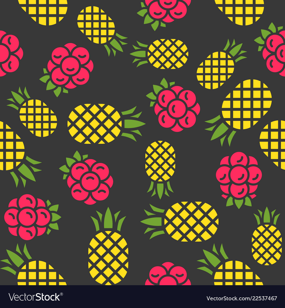 Pineapple and raspberries seamless pattern