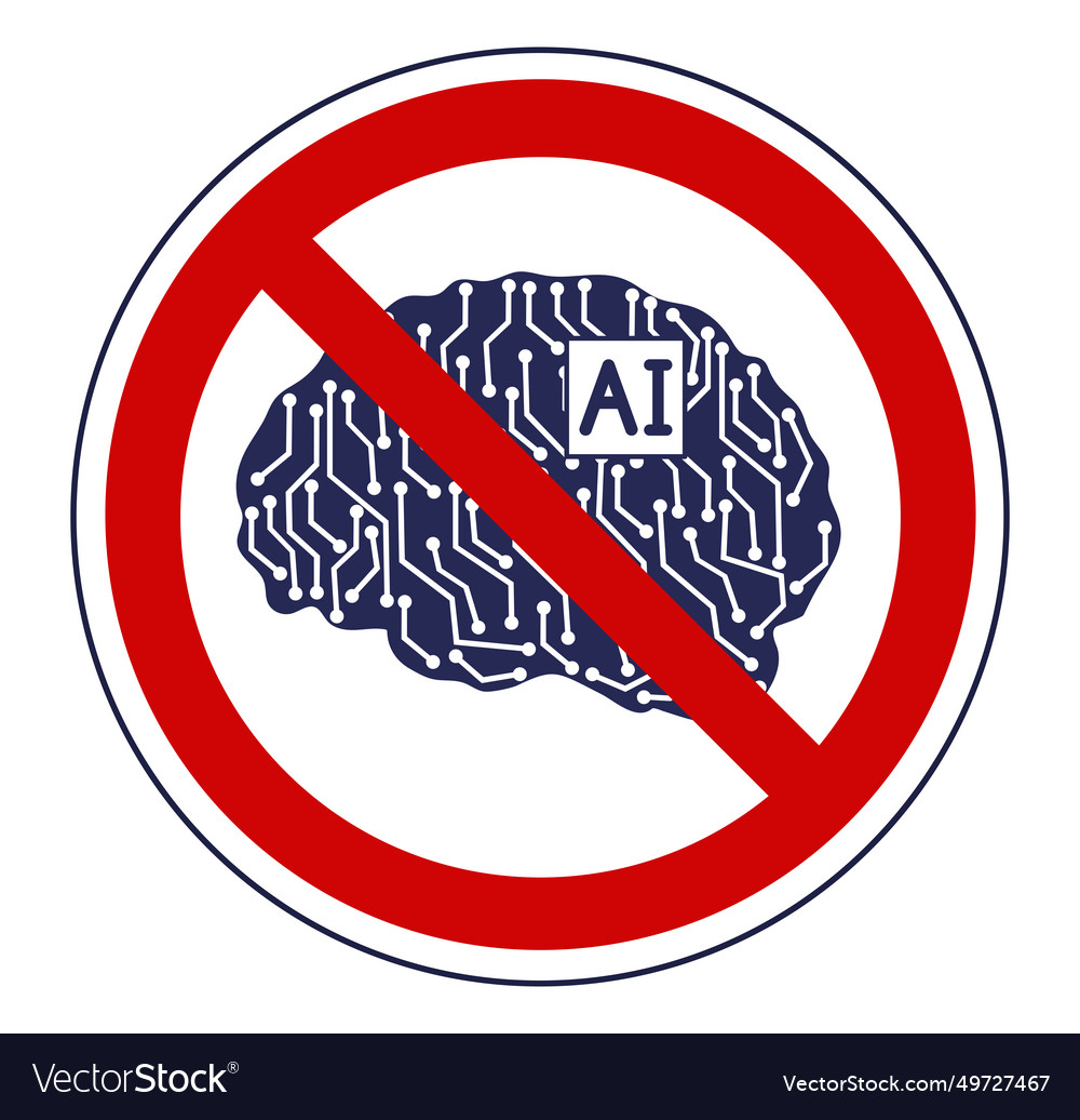 Prohibition sign of using artificial intelligence vector image Prohibition sign of using artificial intelligence