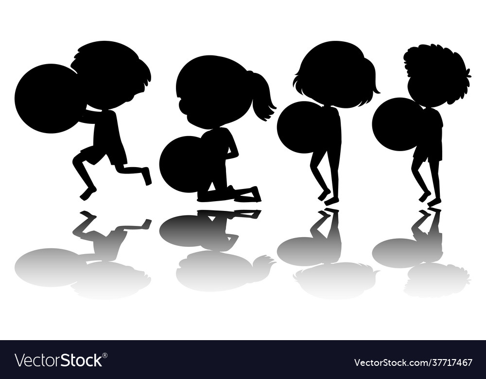 Set kids silhouette with reflex vector image Set kids silhouette with reflex