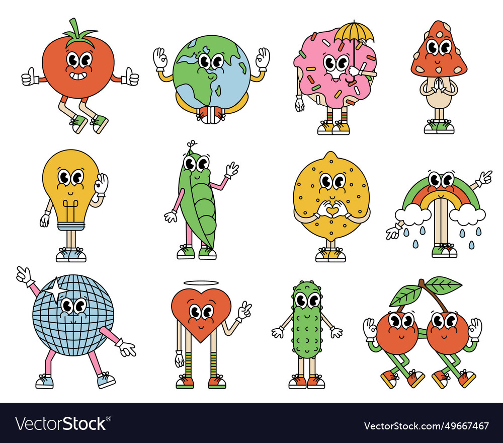 Set of groovy characters Vector Image Set of groovy characters