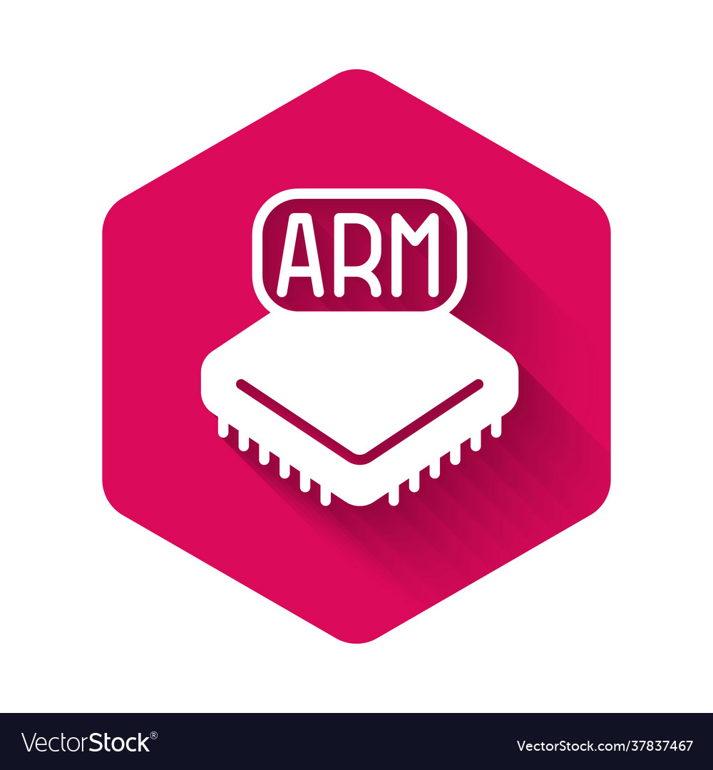 White processor icon isolated with long shadow