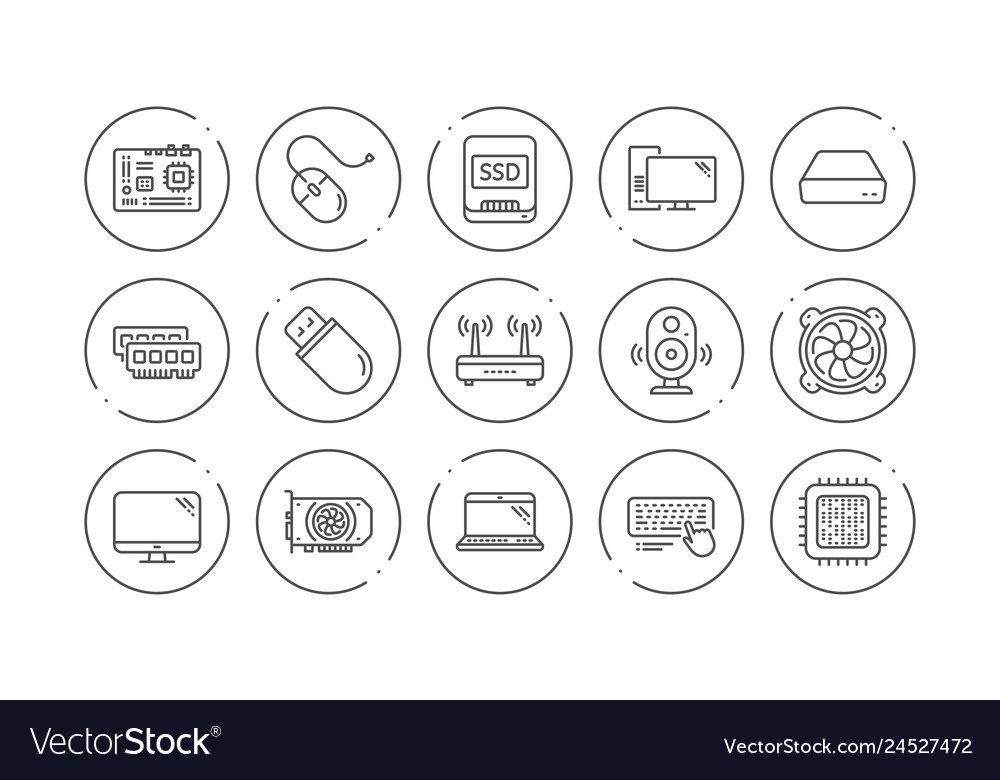 Computer Device Line Icons - Hardware