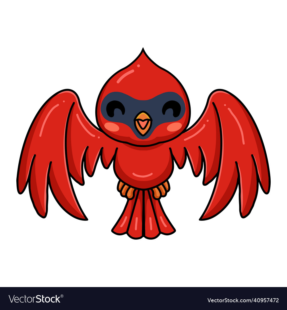 Cute baby cardinal bird cartoon flying Royalty Free Vector