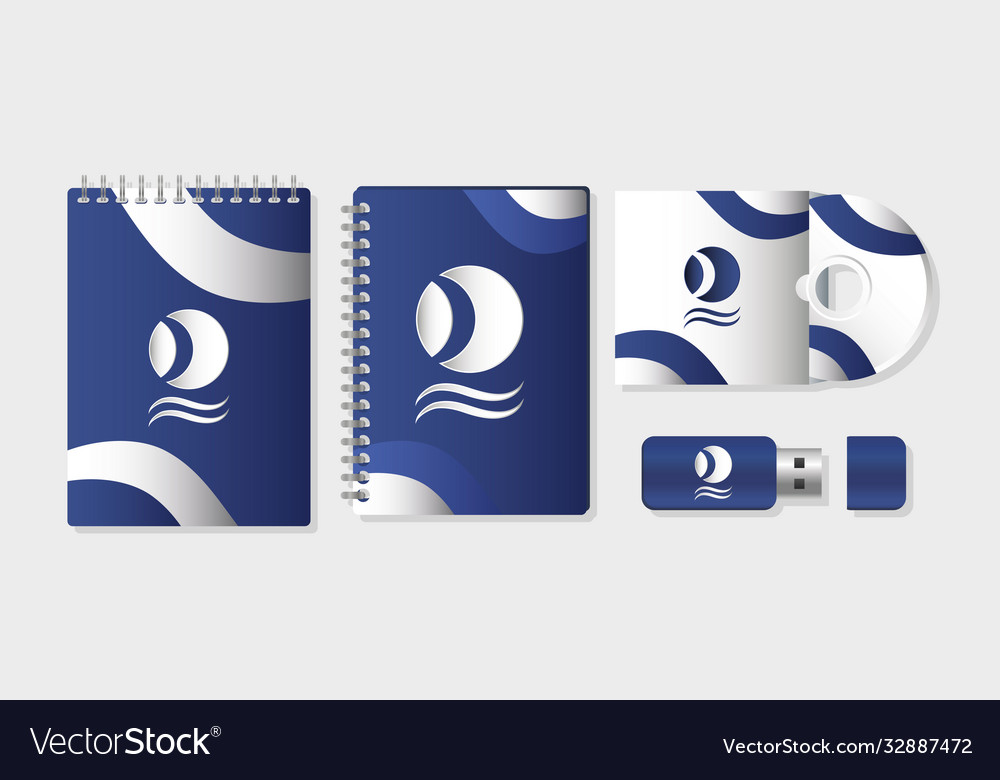 Notebook branding supply and compact disk with usb Vector Image Notebook branding supply and compact disk with usb