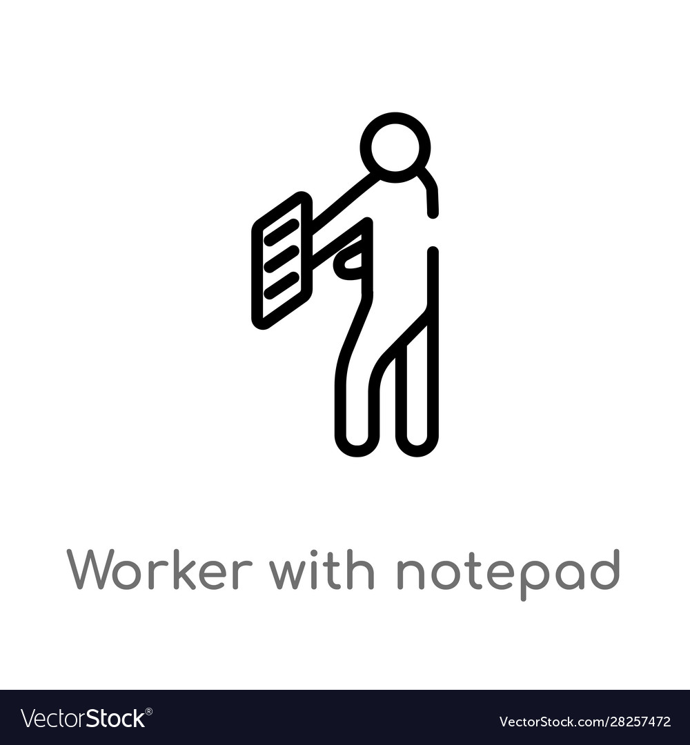 Outline worker with notepad icon isolated black