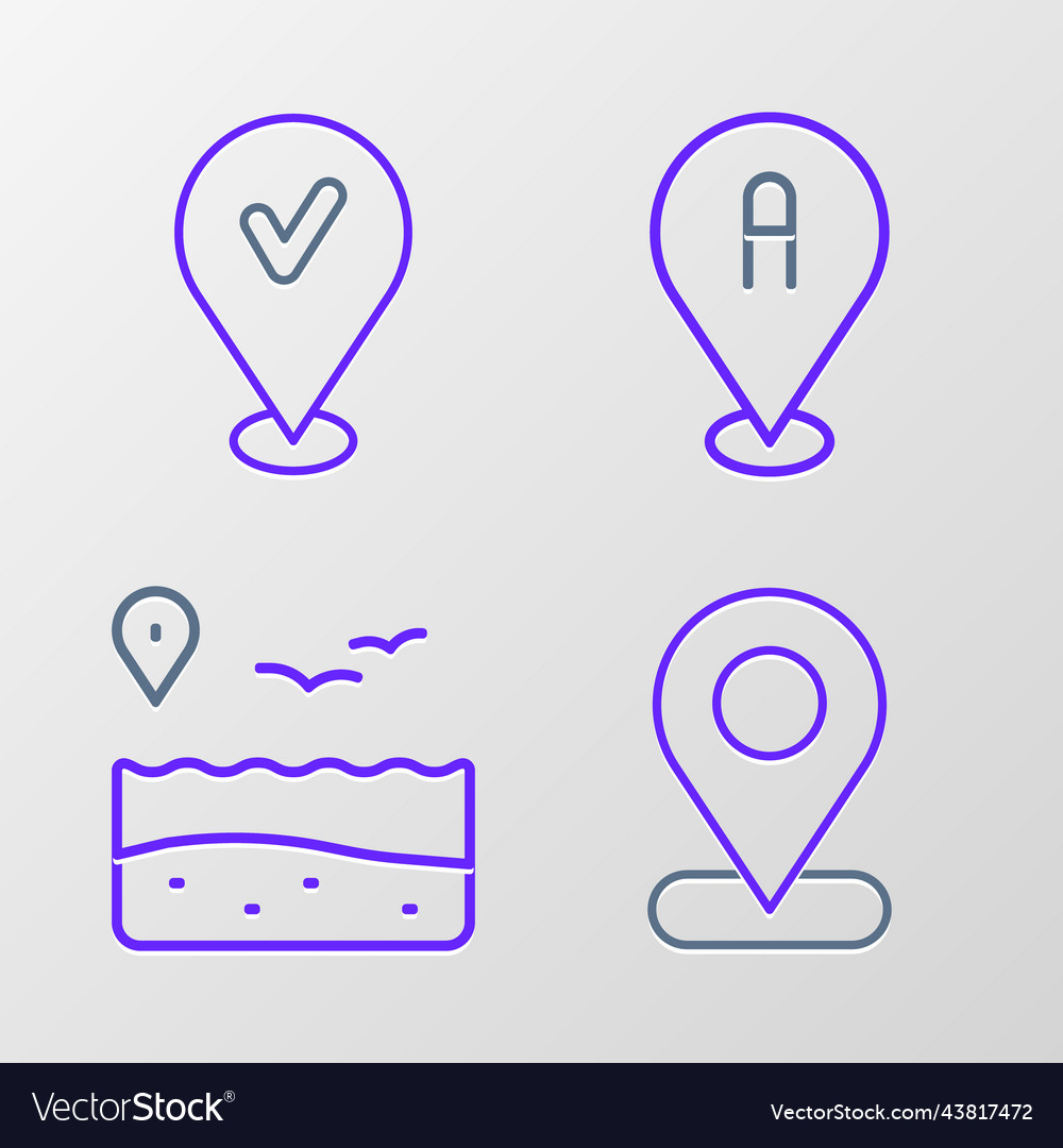 Set line location with beach and check mark icon