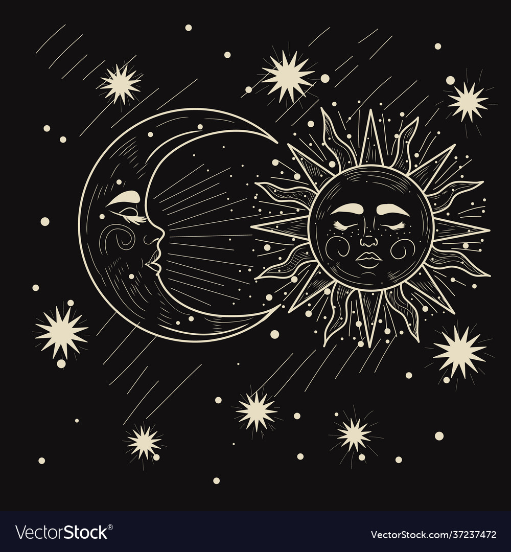 tarot deck card set Illustration. the sun, the moon and the star golden tarot  card vector. Vintage mystic sun, moon and star tarot card in ornamental  line art style 11188827 Vector Art