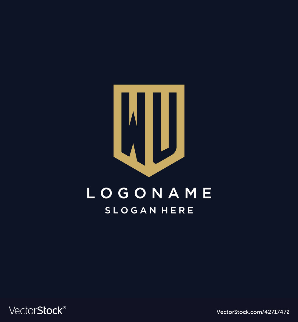 Wu monogram initials logo design with shield icon