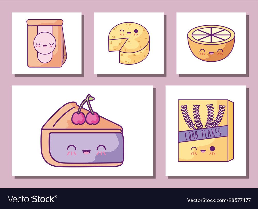 Breakfast and food cartoons icon set design