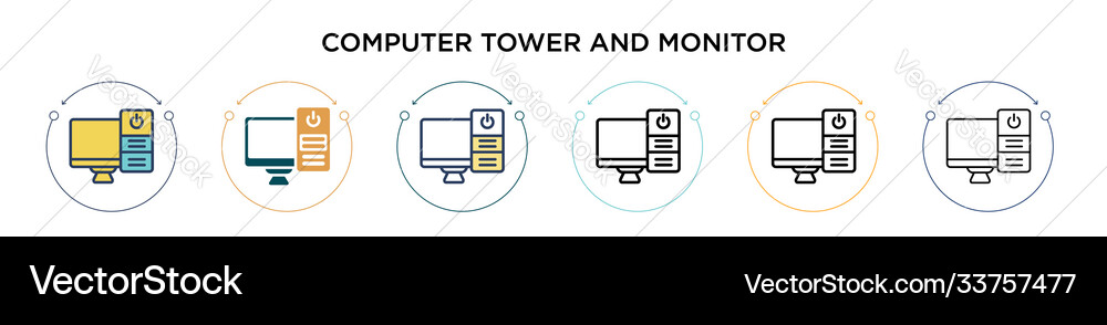 Computer tower and monitor icon in filled thin Vector Image